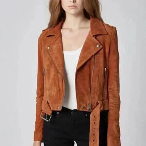 BLANK NYC Suede Leather Moto Jacket in El Dorado Brown Size Small
